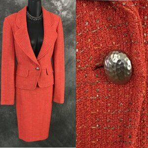 NWT NEW St John knit coral multi jacket skirt suit size 4 6
